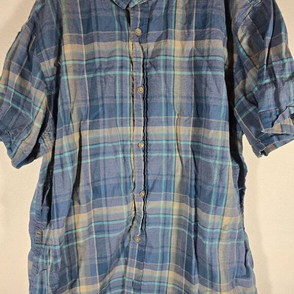Prana Shirt Mens Size Large All Over Navy Blue Short Sleeve Button Down Outdoor - Picture 2 of 12